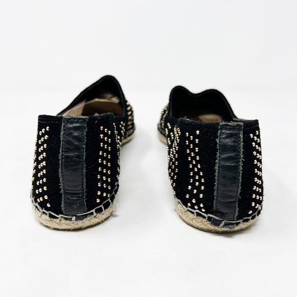 [Loeffler Randall] Black Gold Studded Mara Leather Cap Toe Espadrille Flats Sz 9 - Picture 8 of 12